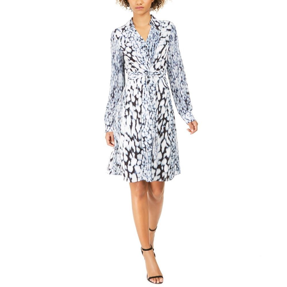 Elie Tahari Women Saxon Abstract Georgette Shirt Midi Dress Black 4 Nwt